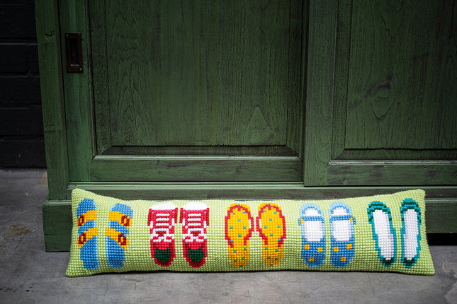 DIY Cross Stitch Cushion Kit "Summer shoes", Draft stopper kit