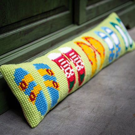 DIY Cross Stitch Cushion Kit "Summer shoes", Draft stopper kit