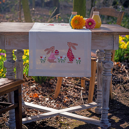 DIY Table Runner kit "Easter rabbits in tulip garden"