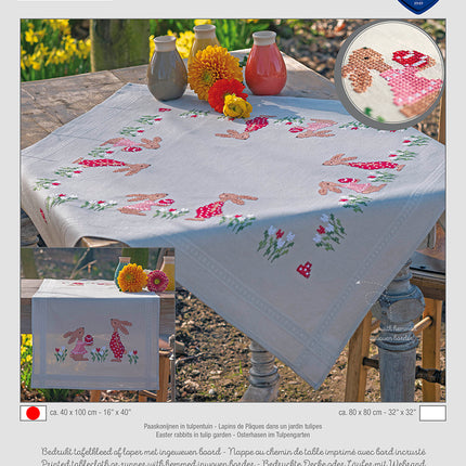 DIY Table Runner kit "Easter rabbits in tulip garden"