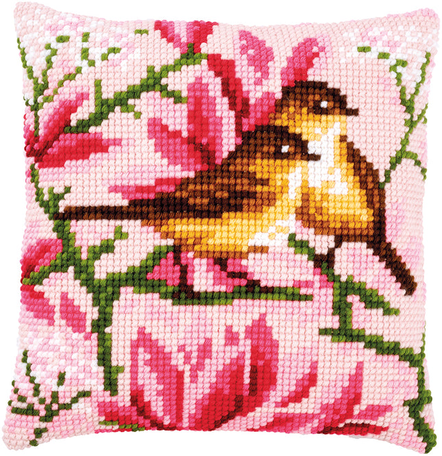 DIY Cross stitch cushion kit "Birds and magnolia"