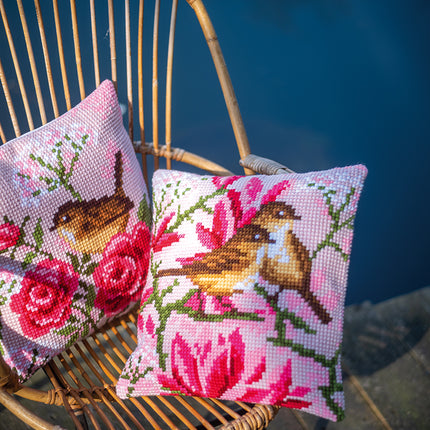 DIY Cross stitch cushion kit "Birds and magnolia"