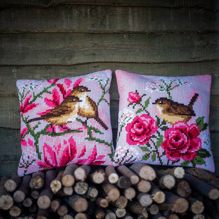 DIY Cross stitch cushion kit "Birds and magnolia"