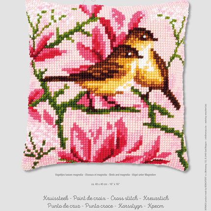 DIY Cross stitch cushion kit "Birds and magnolia"
