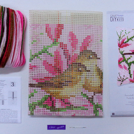 DIY Cross stitch cushion kit "Birds and magnolia"