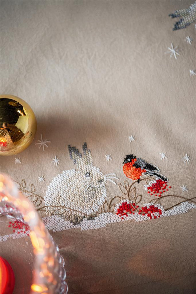 DIY Printed Tablecloth kit "Snow hare and goldfinch"