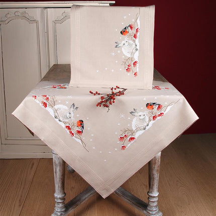 DIY Printed Tablecloth kit "Snow hare and goldfinch"