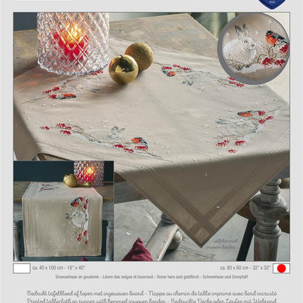 DIY Printed Tablecloth kit "Snow hare and goldfinch"
