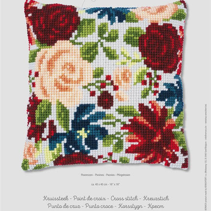 DIY Cross stitch cushion kit "Peonies"