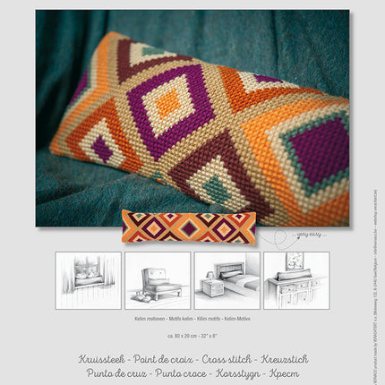 DIY Cross Stitch Cushion Kit "Kilim motifs", Draft stopper kit