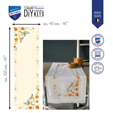 DIY Table Runner kit "PN-0194789 Cross-stitch kit (track) 40x100cm Vervaco "Chickadees with cape gooseberry"""