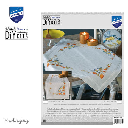 DIY Table Runner kit "PN-0194789 Cross-stitch kit (track) 40x100cm Vervaco "Chickadees with cape gooseberry"""