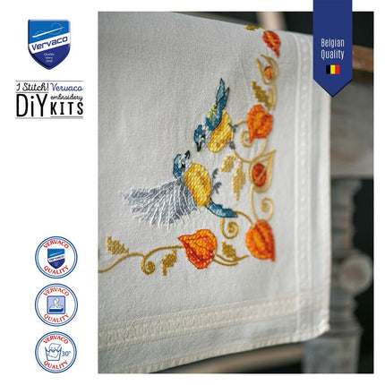 DIY Table Runner kit "PN-0194789 Cross-stitch kit (track) 40x100cm Vervaco "Chickadees with cape gooseberry"""