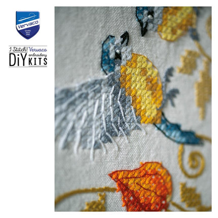 DIY Table Runner kit "PN-0194789 Cross-stitch kit (track) 40x100cm Vervaco "Chickadees with cape gooseberry"""