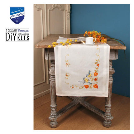 DIY Table Runner kit "PN-0194789 Cross-stitch kit (track) 40x100cm Vervaco "Chickadees with cape gooseberry"""