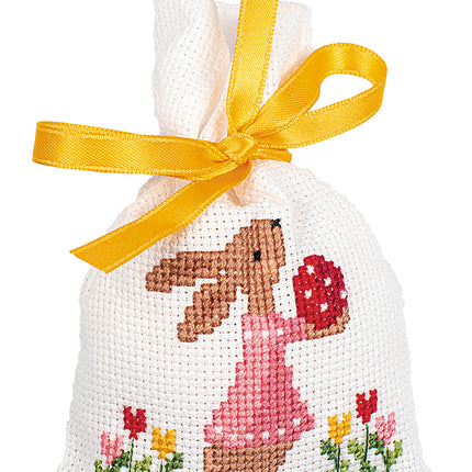 DIY Counted Cross Stitch Kit "Bag kit Easter rabbits in tulip garden set of 3"