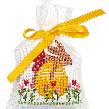 DIY Counted Cross Stitch Kit "Bag kit Easter rabbits in tulip garden set of 3"