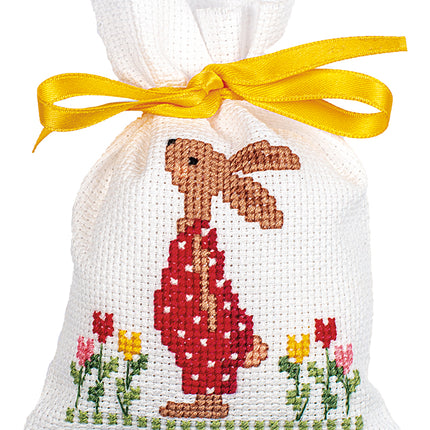 DIY Counted Cross Stitch Kit "Bag kit Easter rabbits in tulip garden set of 3"