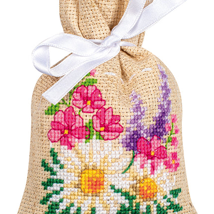 DIY Counted Cross Stitch Kit "Bag kit Spring flowers set of 3"