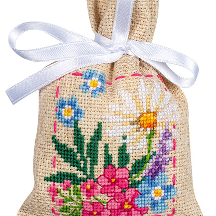 DIY Counted Cross Stitch Kit "Bag kit Spring flowers set of 3"