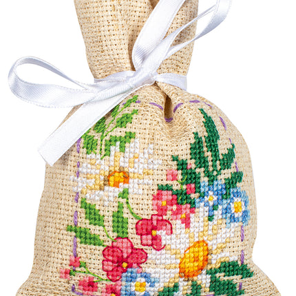 DIY Counted Cross Stitch Kit "Bag kit Spring flowers set of 3"