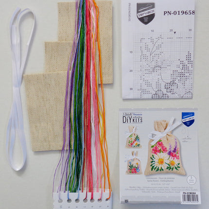 DIY Counted Cross Stitch Kit "Bag kit Spring flowers set of 3"