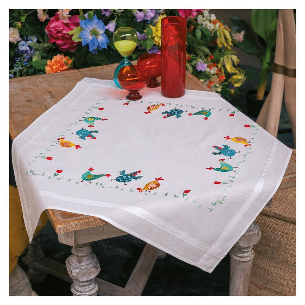 DIY Printed Tablecloth kit "Colourful chickens"