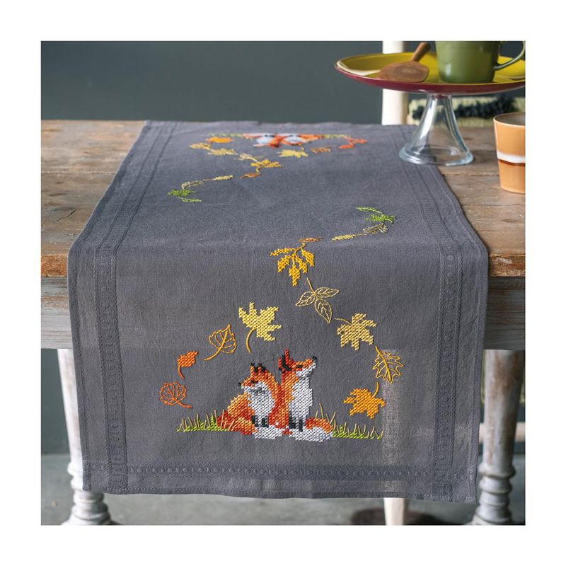 DIY Table Runner kit "PN-0198567 Cross stitch kit (track) 40x100cm Vervaco "Foxes in autumn""