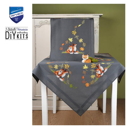 DIY Table Runner kit "PN-0198567 Cross stitch kit (track) 40x100cm Vervaco "Foxes in autumn""