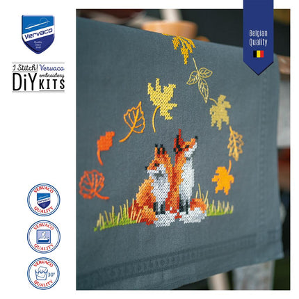 DIY Table Runner kit "PN-0198567 Cross stitch kit (track) 40x100cm Vervaco "Foxes in autumn""