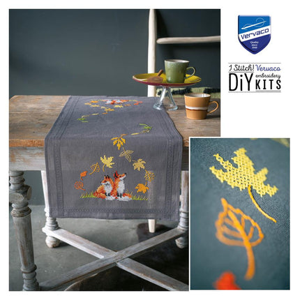 DIY Table Runner kit "PN-0198567 Cross stitch kit (track) 40x100cm Vervaco "Foxes in autumn""