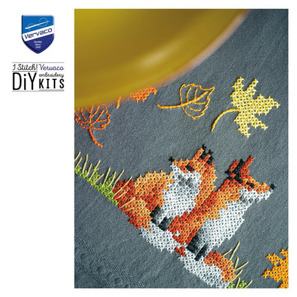 DIY Table Runner kit "PN-0198567 Cross stitch kit (track) 40x100cm Vervaco "Foxes in autumn""