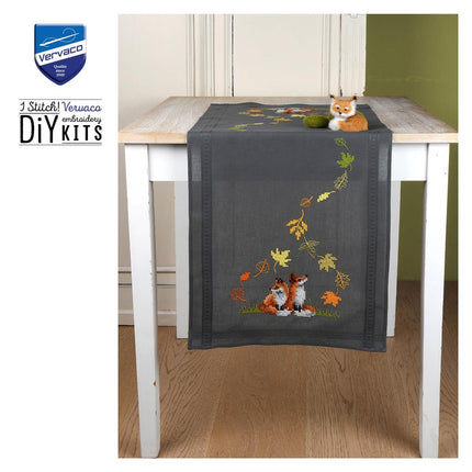 DIY Table Runner kit "PN-0198567 Cross stitch kit (track) 40x100cm Vervaco "Foxes in autumn""