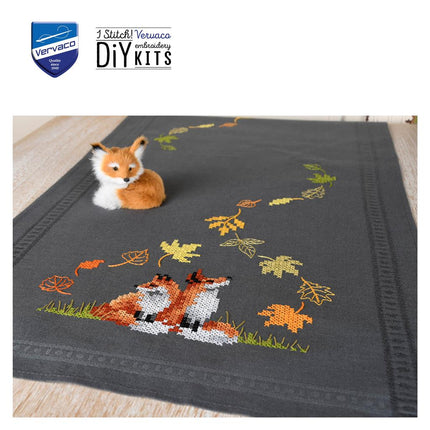 DIY Table Runner kit "PN-0198567 Cross stitch kit (track) 40x100cm Vervaco "Foxes in autumn""