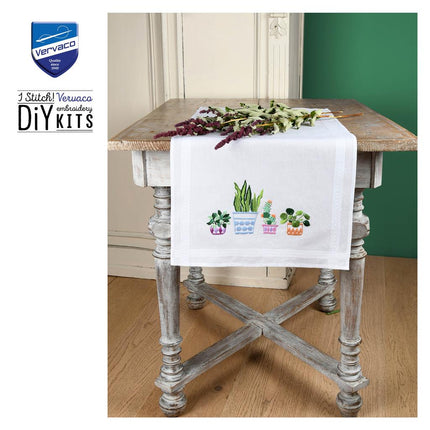DIY Table Runner kit "PN-0199691 Set for embroidery cross (track) Vervaco, 40x100, "Houseplants""