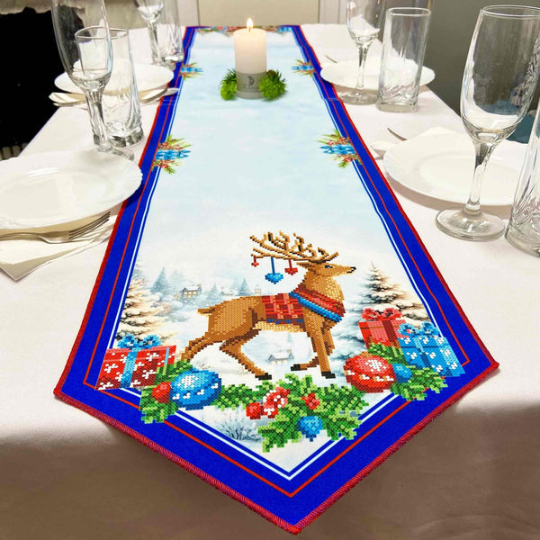 DIY Table Runner kit "Christmas Reindeer", Bead Embroidery Kit, Handmade table runner