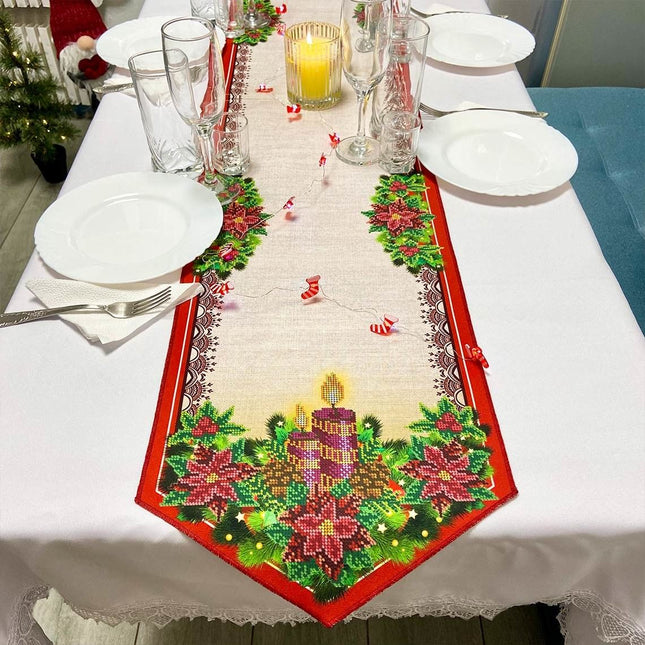 DIY Table Runner kit "Christmas Candle", Bead Embroidery Kit, Handmade table runner