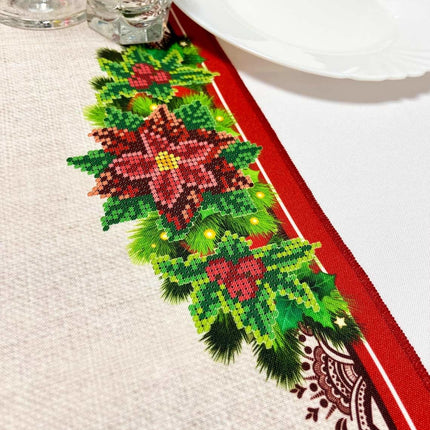 DIY Table Runner kit "Christmas Candle", Bead Embroidery Kit, Handmade table runner