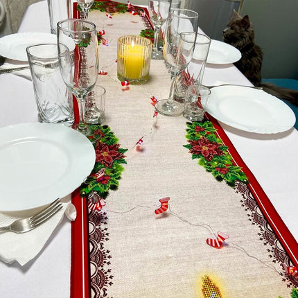 DIY Table Runner kit "Christmas Candle", Bead Embroidery Kit, Handmade table runner