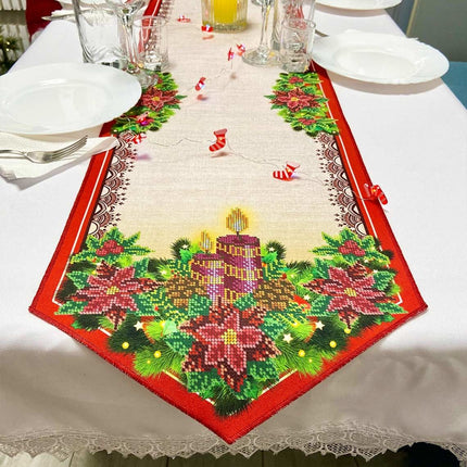DIY Table Runner kit "Christmas Candle", Bead Embroidery Kit, Handmade table runner