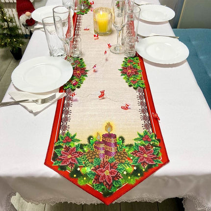 DIY Table Runner kit "Christmas Candle", Bead Embroidery Kit, Handmade table runner