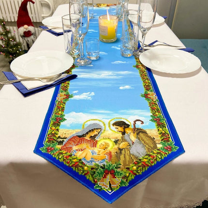 DIY Table Runner kit "Jesus's Birth", Bead Embroidery Kit, Handmade table runner