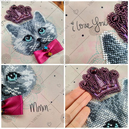 Bead embroidery kit for a backpack "Cat the king"