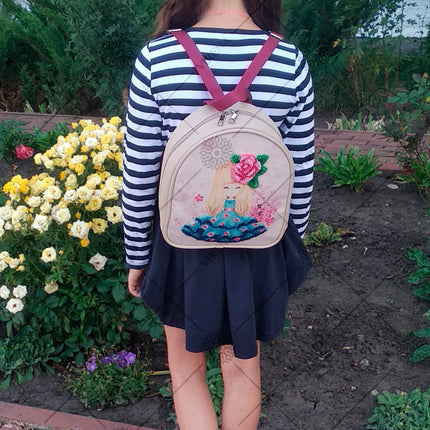 Bead embroidery kit for a backpack "The girl is a flower"