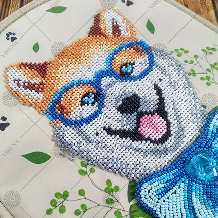 Bead embroidery kit for a backpack "Fashionable dog"