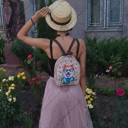 Bead embroidery kit for a backpack "Fashionable dog"