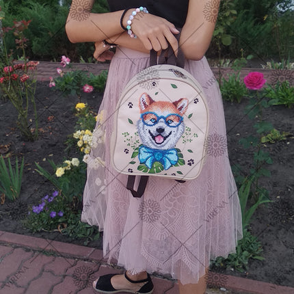 Bead embroidery kit for a backpack "Fashionable dog"