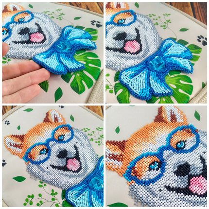 Bead embroidery kit for a backpack "Fashionable dog"