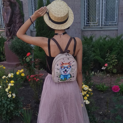 Bead embroidery kit for a backpack "Fashionable dog"