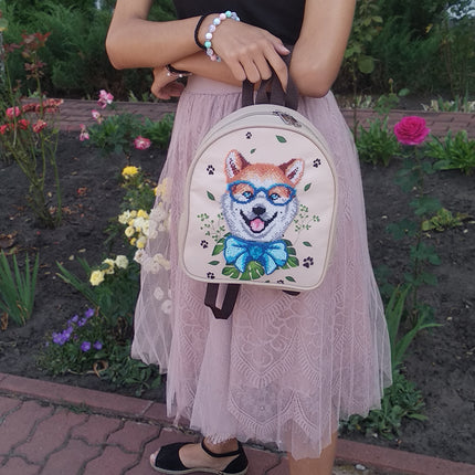 Bead embroidery kit for a backpack "Fashionable dog"